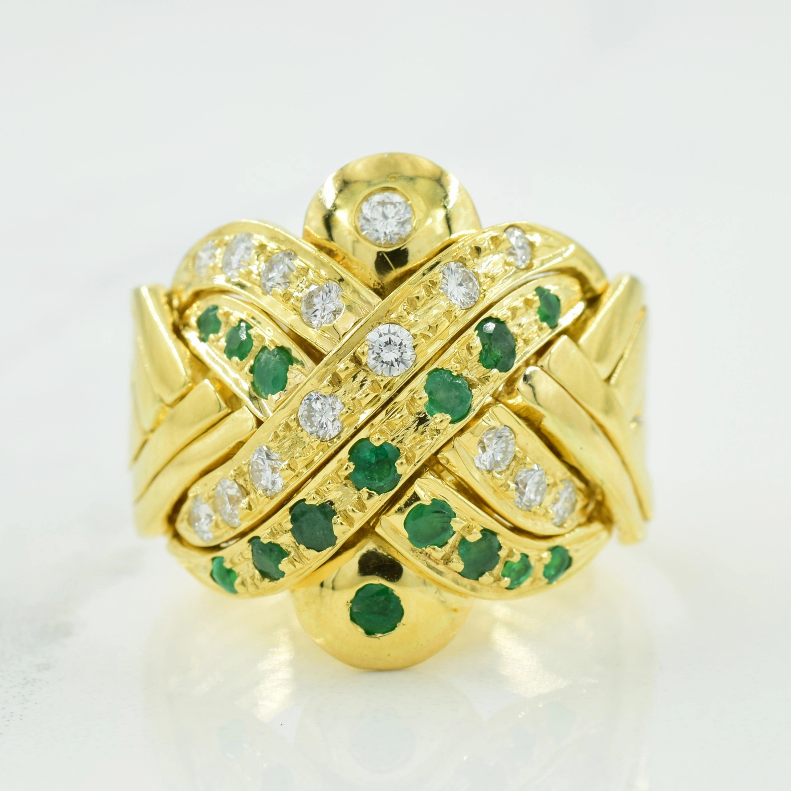 Diamond & Emerald Puzzle Ring | 0.48ctw, 0.48ctw | SZ 9.75 | Sleek Spark