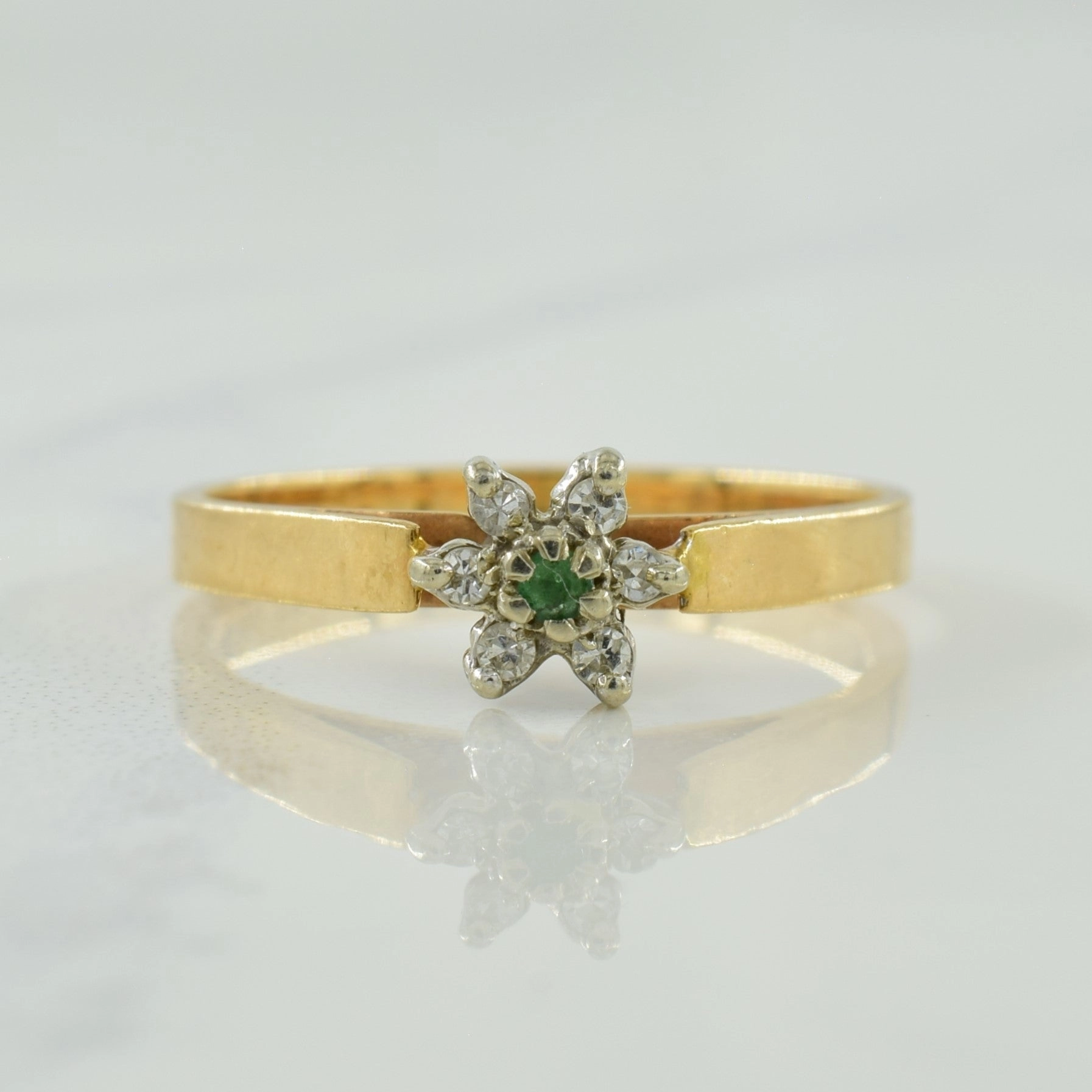 Diamond & Emerald Ring | 0.04ctw, 0.01ct | SZ 5.75 | Cocktail Hour Stylish Accent
