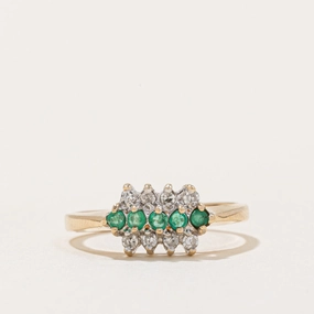 Diamond & Emerald Ring | 0.08ctw, 0.06ctw | SZ 3.75 | Winter Mood Trendy Piece
