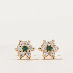 Diamond & Emerald Stud Earrings | 0.24ctw, 0.05ctw | Evening Mood