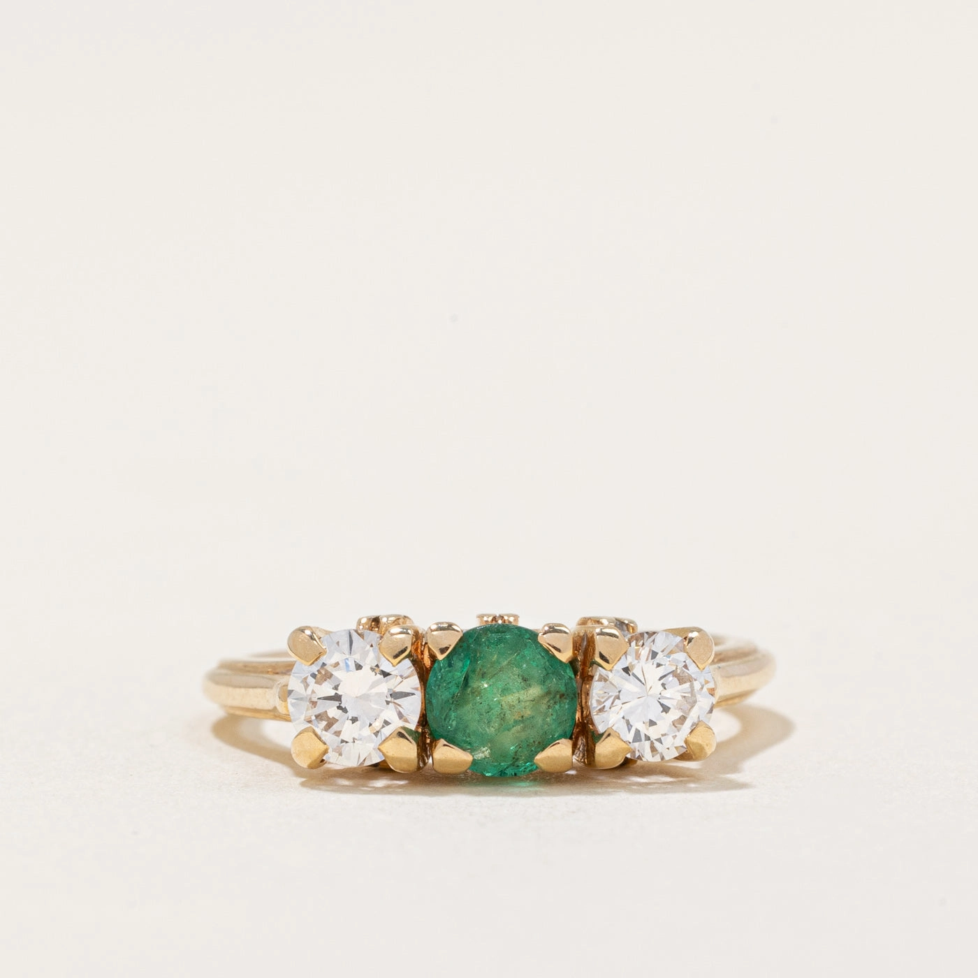 Diamond & Emerald Three Stone Ring | 0.44ctw, 0.31ct | SZ 3.5 | Distinctive Detailing Exclusive Touch
