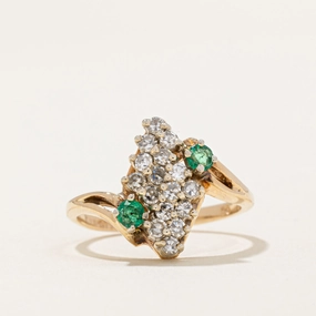 Balanced Feature Quiet Look Diamond & Emerald Waterfall Ring | 0.43ctw, 0.43ctw | SZ 6.25 |