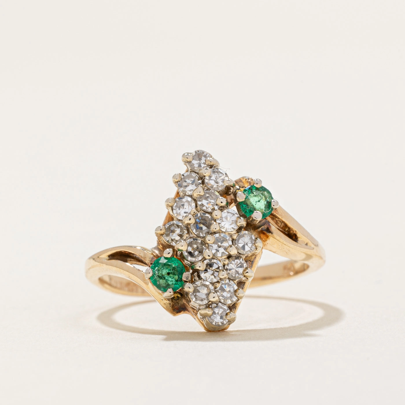 Balanced Feature Quiet Look Diamond & Emerald Waterfall Ring | 0.43ctw, 0.43ctw | SZ 6.25 |