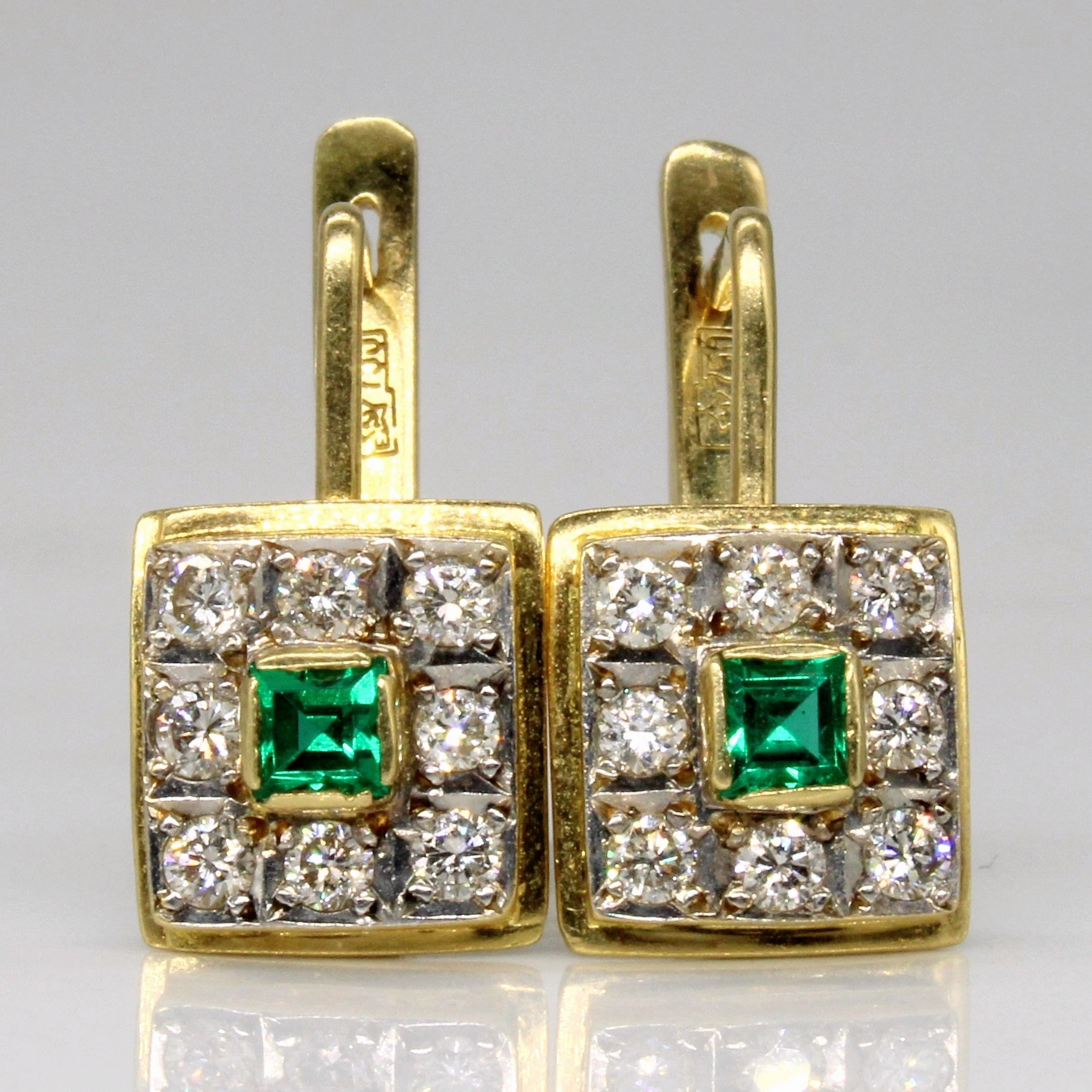 Bold Edge Fashion Touch Diamond & Synthetic Emerald Earrings | 0.48ctw, 0.30ctw |