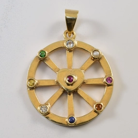 Diamond and Multi Gemstone Wheel with Heart 14k Pendant | 0.1 ctw | Impeccable Finish Timeless Layer