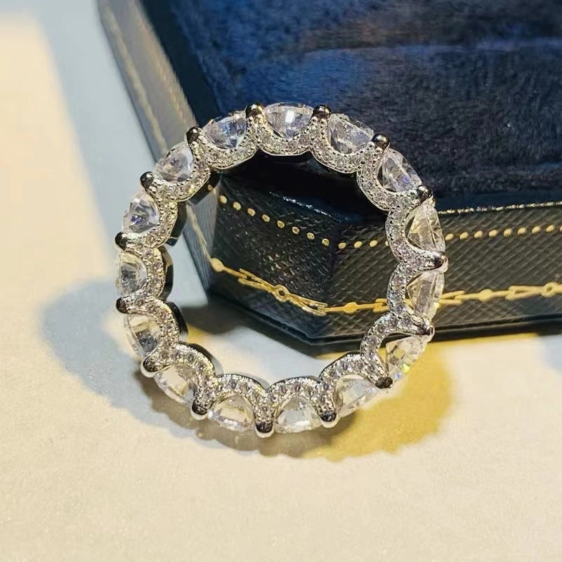 Monochrome Style Glamorous Style Diamond Row Ring Band | S925 | CZ