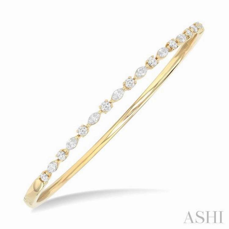 1 Ctw Marquise and Round Cut Diamond Fashion Bangle in 14K Yellow Gold Commendable Blends Superior Worth