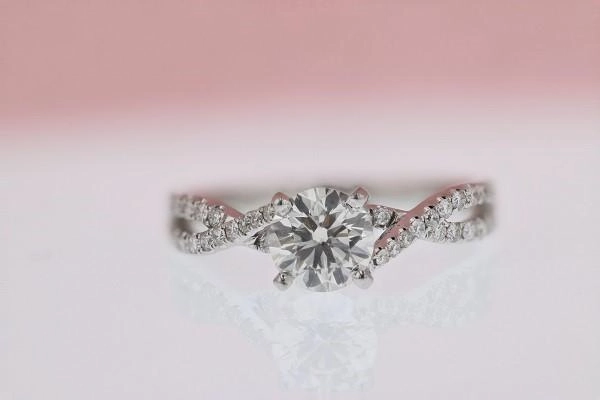 Crossover Diamond Engagement Ring with GIA Center Monogrammed Piece