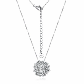 Evening Appeal Rhodium Plated Sterling Silver Sprinkled Circle Pendant Necklace