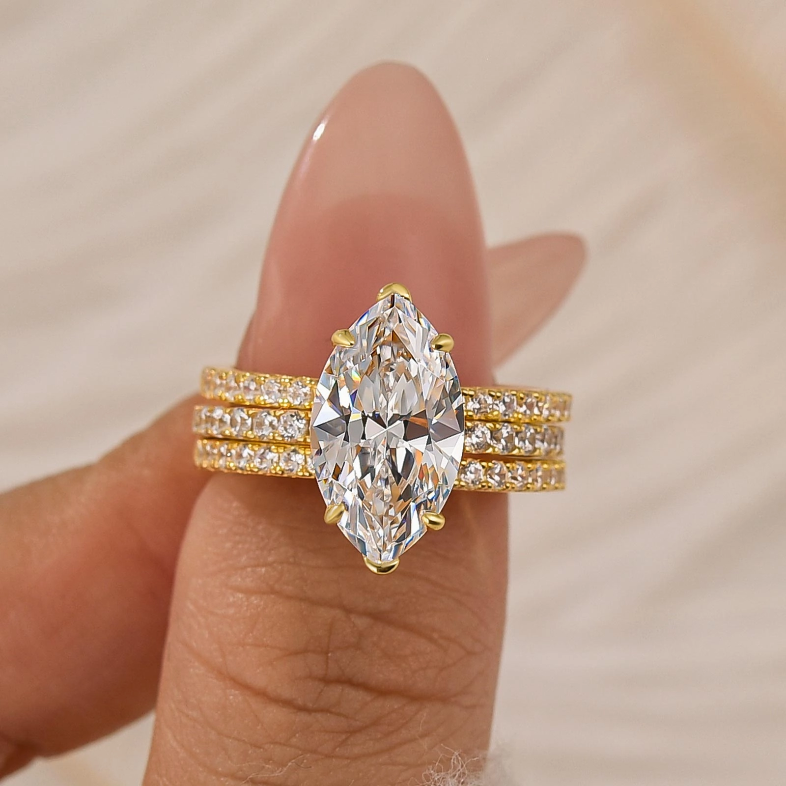 4.0Ct Marquise Cut Insert Wedding Ring Set With Engagement Ring Enhancer Work Outfit Sparkle Style