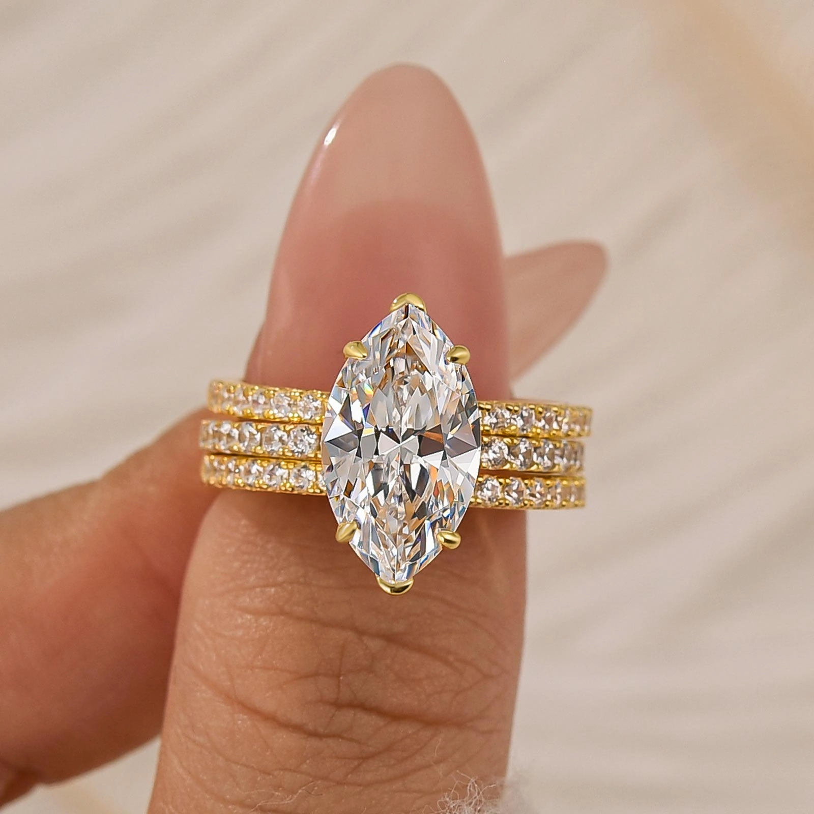 Glamorous Mood 4.0Ct Marquise Cut Insert Wedding Ring Set With Engagement Ring Enhancer