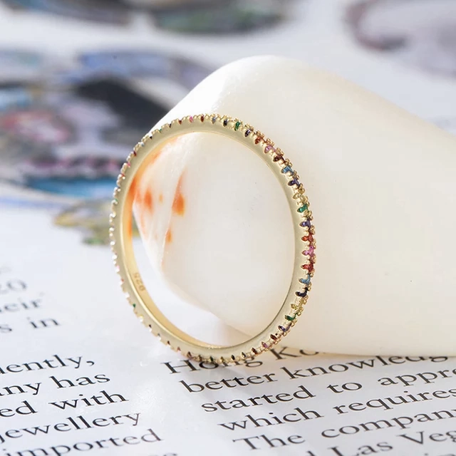 Pastel Palette Daily Gift Sterling Silver Multicolor CZ Eternity Band Ring