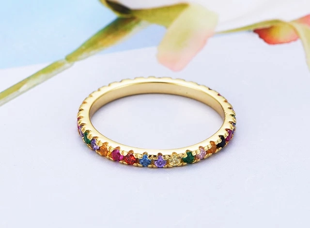 Modern Piece Sterling Silver Multicolor CZ Eternity Band Ring