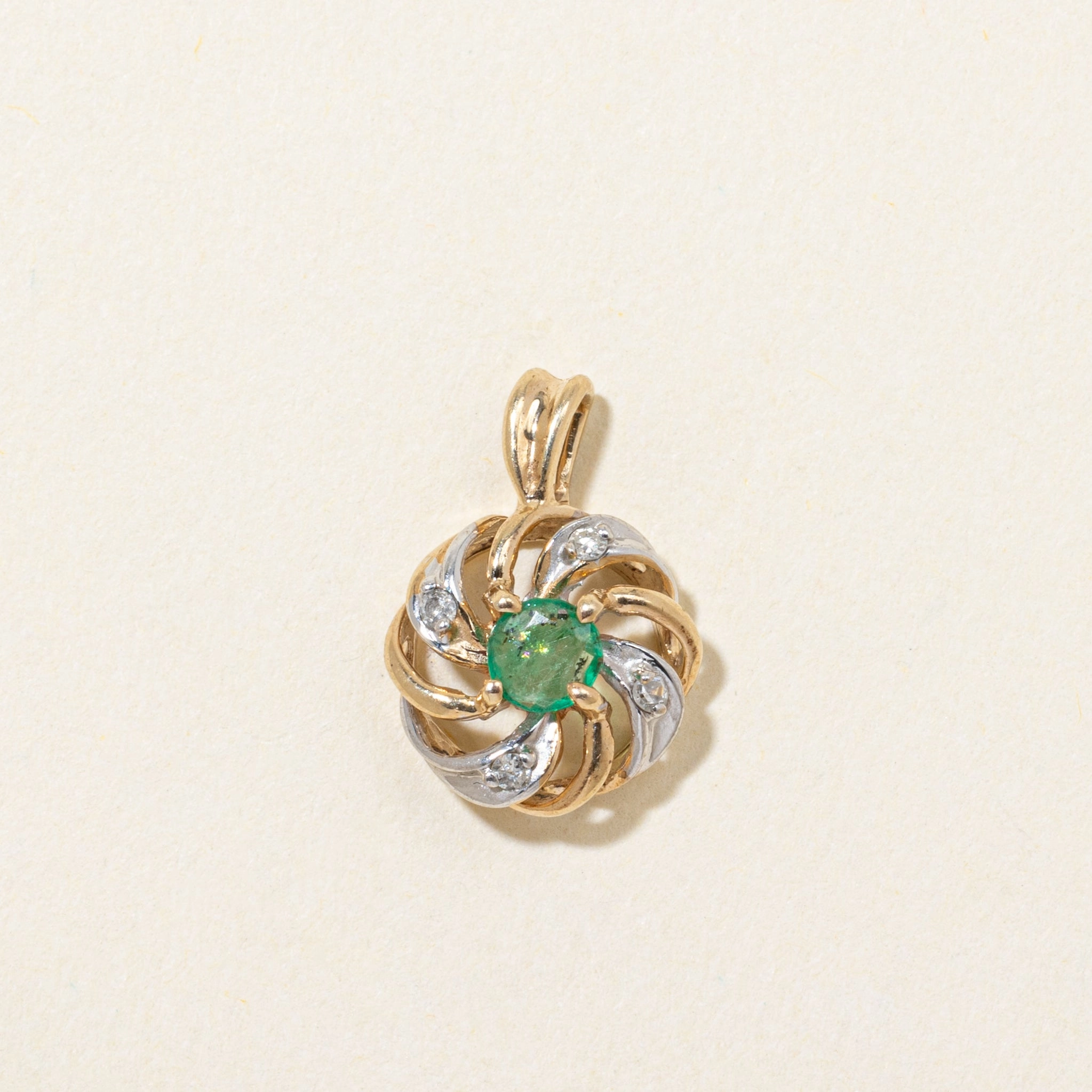 Vibrant Touch Highlight Feature Emerald & Diamond Pinwheel Pendant | 0.15ct | 0.02ctw