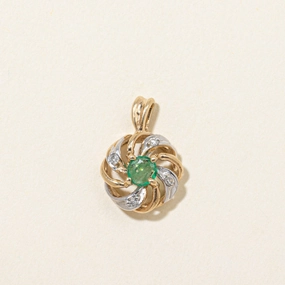 Vibrant Touch Highlight Feature Emerald & Diamond Pinwheel Pendant | 0.15ct | 0.02ctw