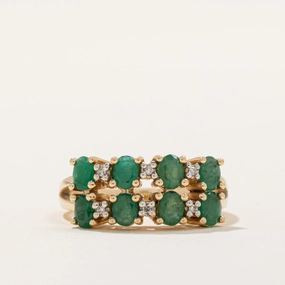 Polished Jewelry Fresh Statement Double Row Emerald & Diamond Ring | 1.20ctw, 0.03ctw | SZ 7 |