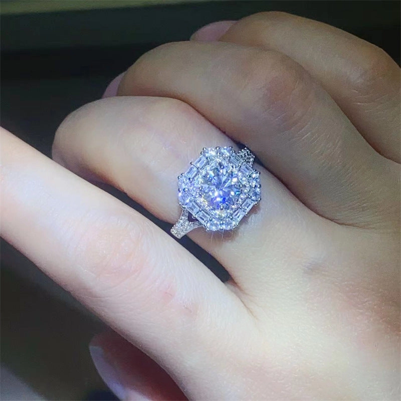 1 Carat Moissanite Halo Ring in 925 Sterling Silver - Split Shank Design Daily Balance