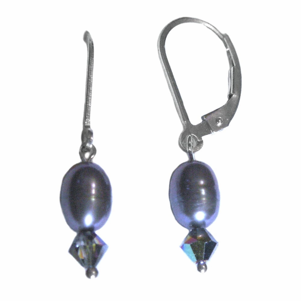 Silver Peacock Cultured Freshwater Pearl and Swarovski(R) Crystal Earrings Delicate Beauty Gleaming Edge
