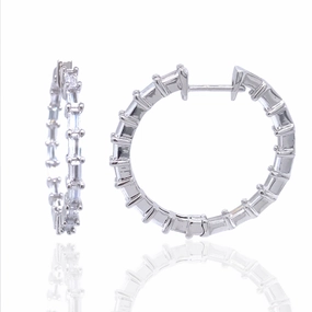 Creative Light Sterling Silver 1 1/2 Inch Baguette Hoop Earring
