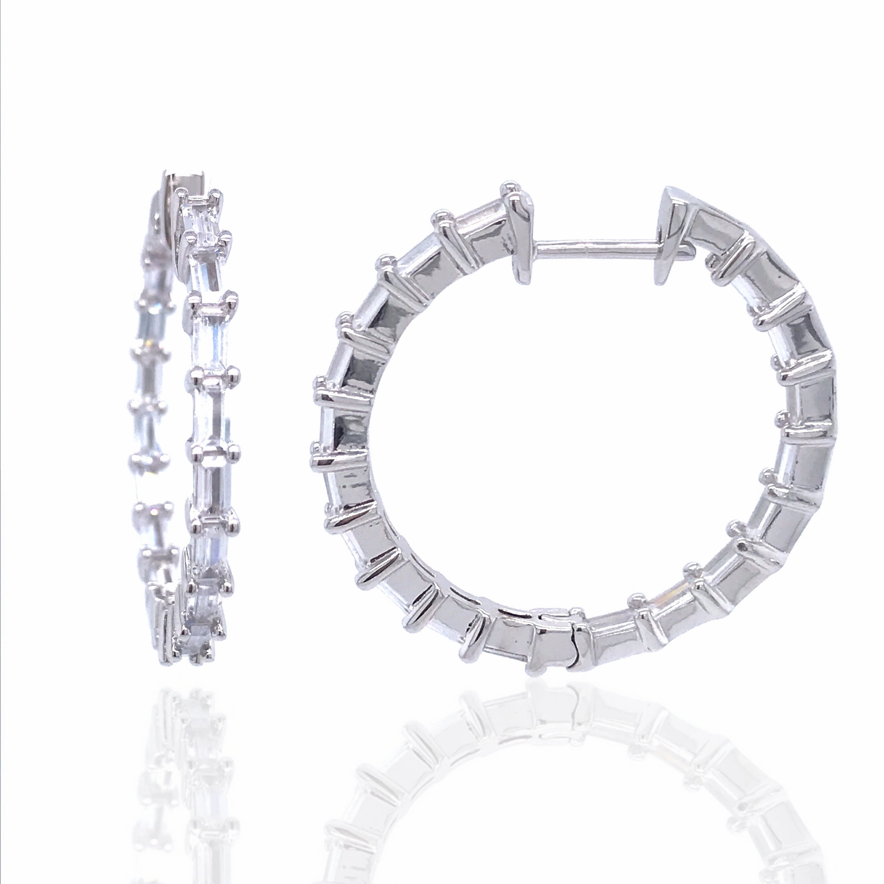 Creative Light Sterling Silver 1 1/2 Inch Baguette Hoop Earring