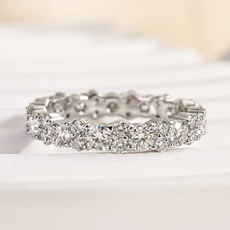 Louily Elegant Round Cut Full Wedding Band for Women In Sterling Silver Impeccable Highlight