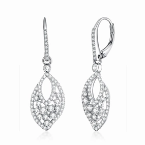 Sterling Silver Fancy Small Dangling Micropave Earrings Formal Detail Date Look