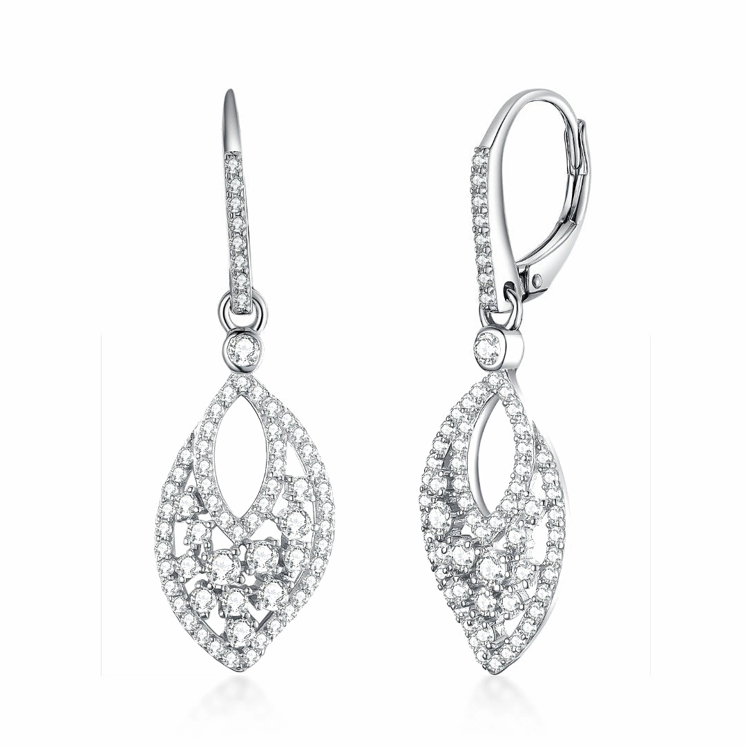 Sterling Silver Fancy Small Dangling Micropave Earrings Formal Detail Date Look