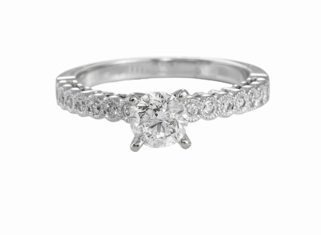 14 Karat White Gold Milgrain Bezel Shank Solitaire Engagement Ring (.93cttw) Premium product Glossy Finish