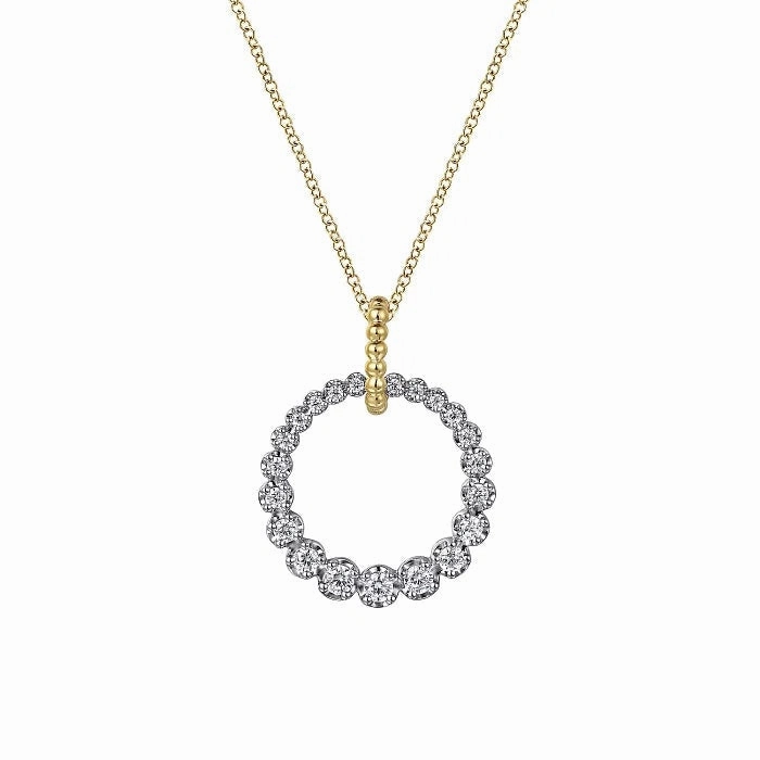 Beautiful Style 14K White & Yellow Gold .52cttw Diamond Bujukan 20mm Drop Necklace on 17.5 Inch Chain