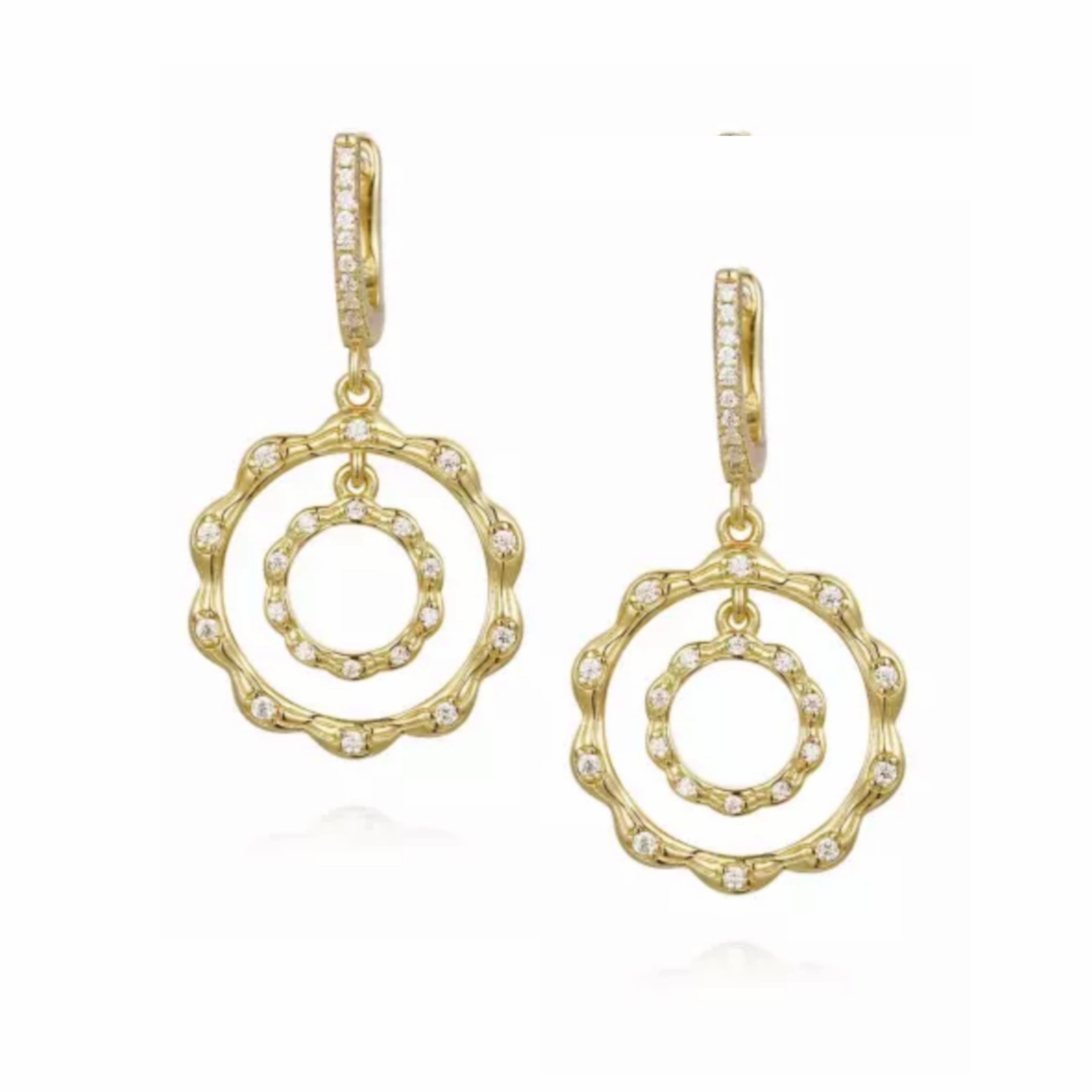 Luxury Craft Gold Plated Sterling Silver Circle Within a Circle CZ Earrings