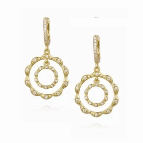 Luxury Craft Gold Plated Sterling Silver Circle Within a Circle CZ Earrings