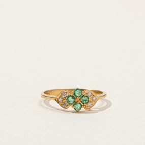 Cluster Emerald & Diamond Ring | 0.24ctw | 0.06ctw | SZ 6.75 | Delicate Details Everyday Look