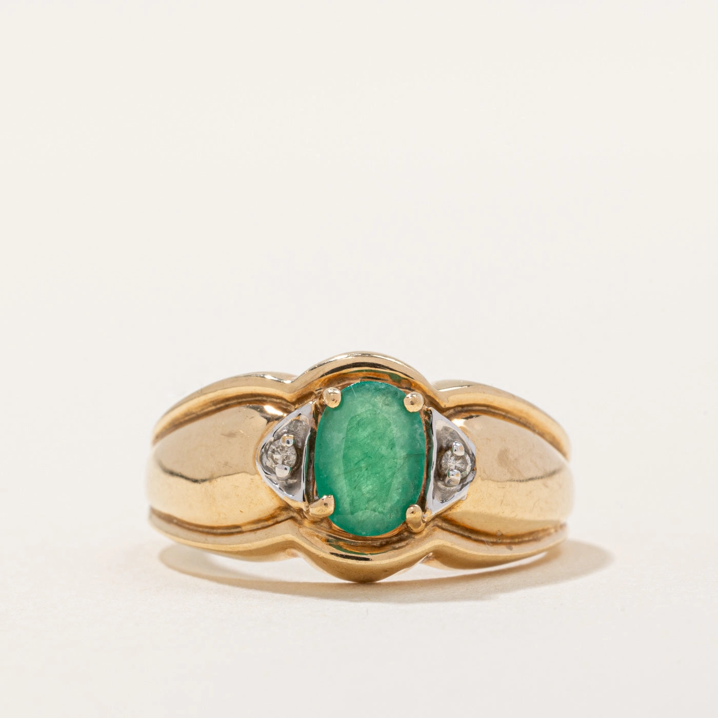 Classic Layer Creative Finish Emerald & Diamond Ring | 0.60ct, 0.02ctw | SZ 7.5 |