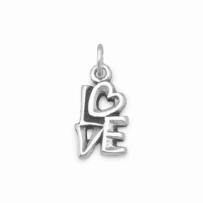Love Charm with Heart Antiqued Finish Sterling Silver Gloss Shine Evergreen style