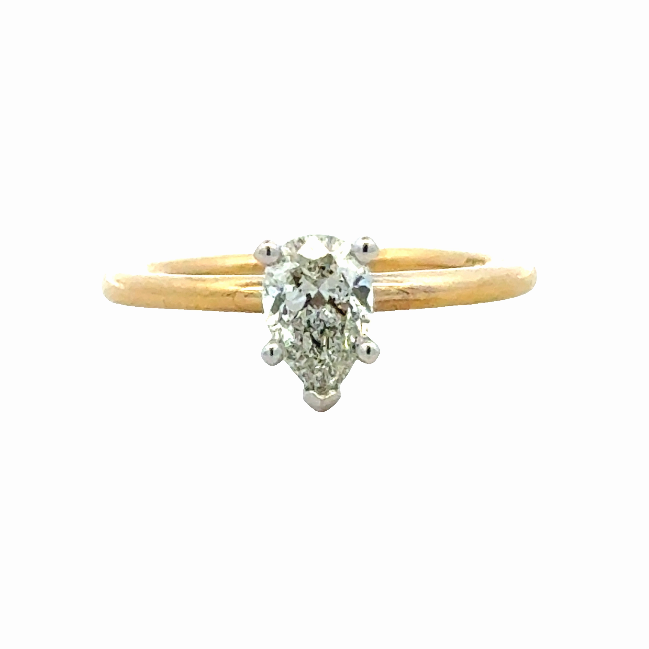 Shiny Effect Graceful Aesthetic 14K Yellow/White Gold Solitaire Pear Diamond Ring - 0.70ct
