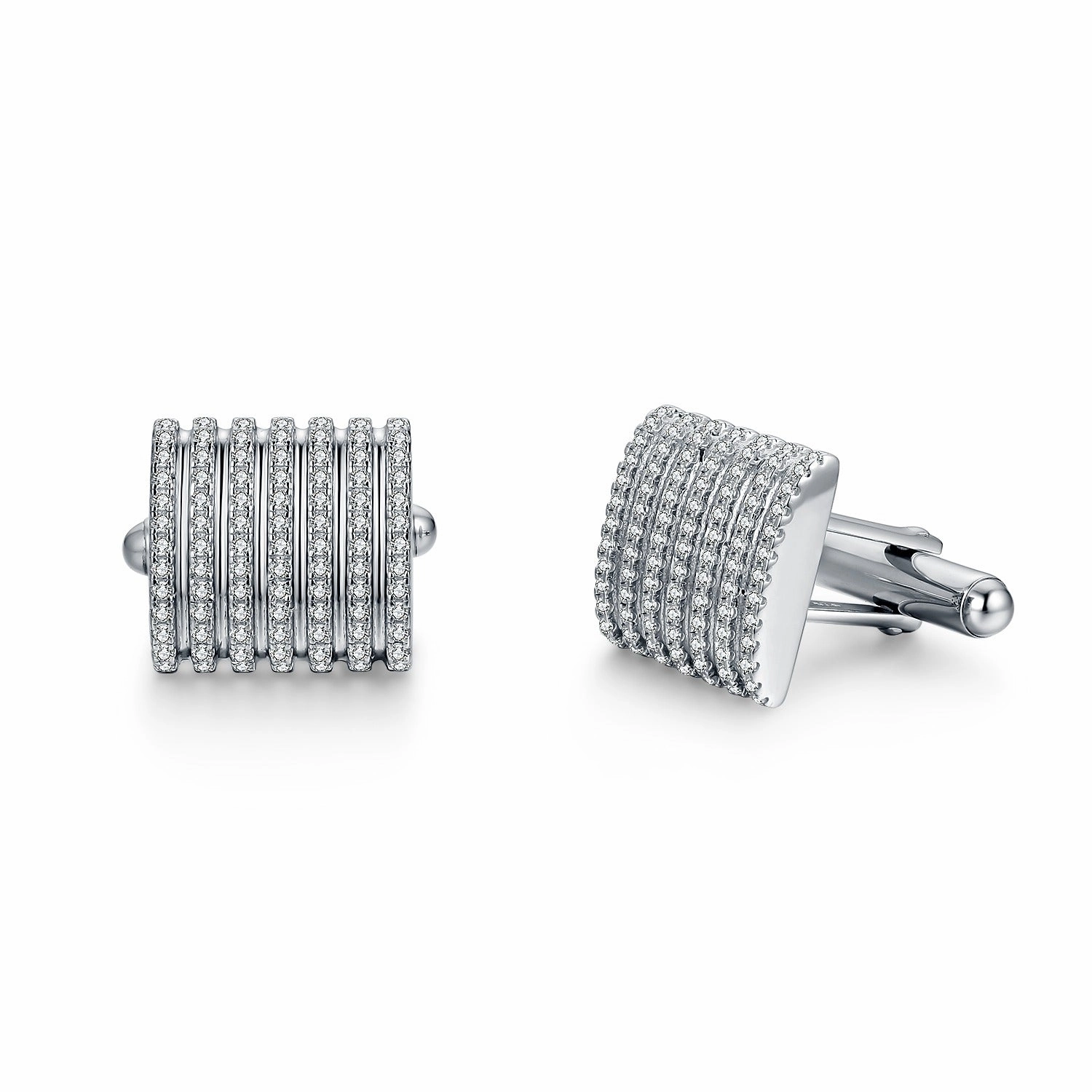 Rhodium Plated Sterling Silver Micropave Striped CZ Cufflinks Glitter Detail