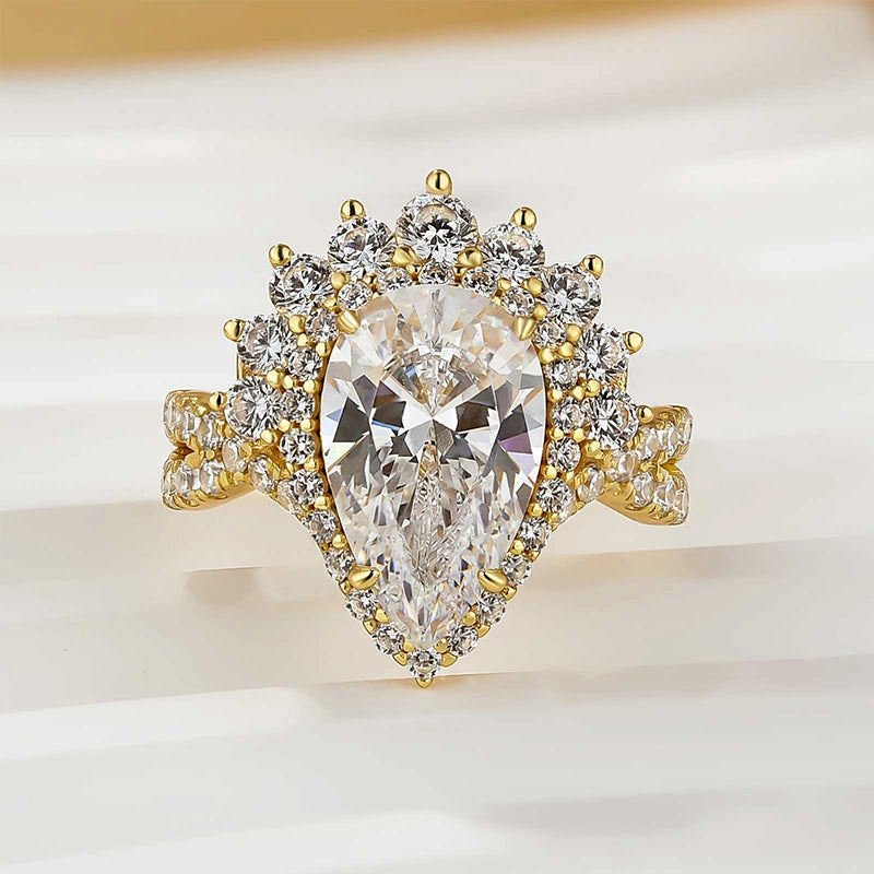 Vintage 4.0Ct Halo Pear Cut Twist Engagement Ring In Sterling Silver Expressive Highlight