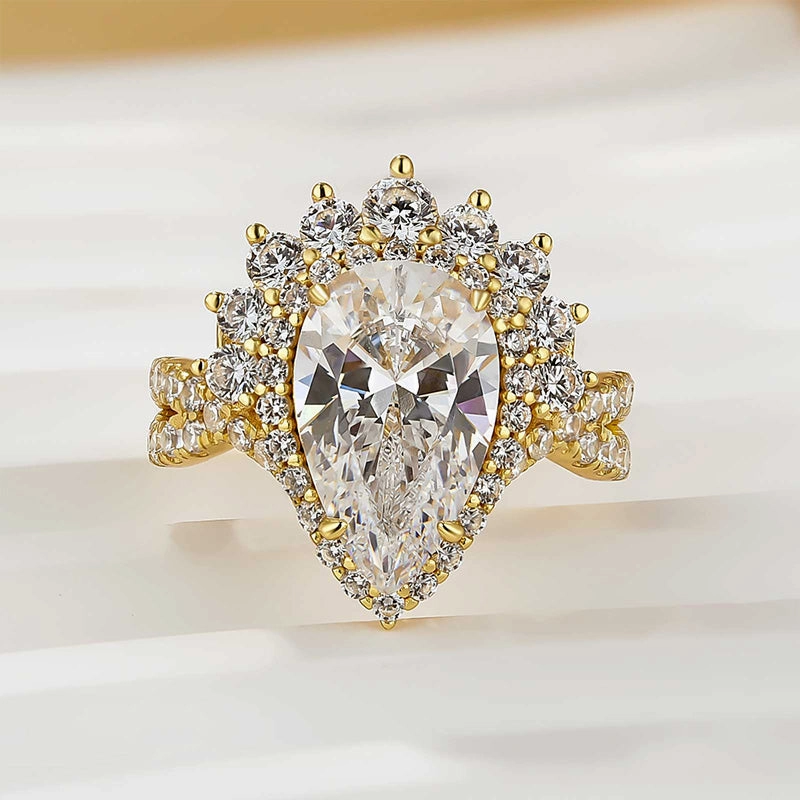 Vintage 4.0Ct Halo Pear Cut Twist Engagement Ring In Sterling Silver Luxury Finish