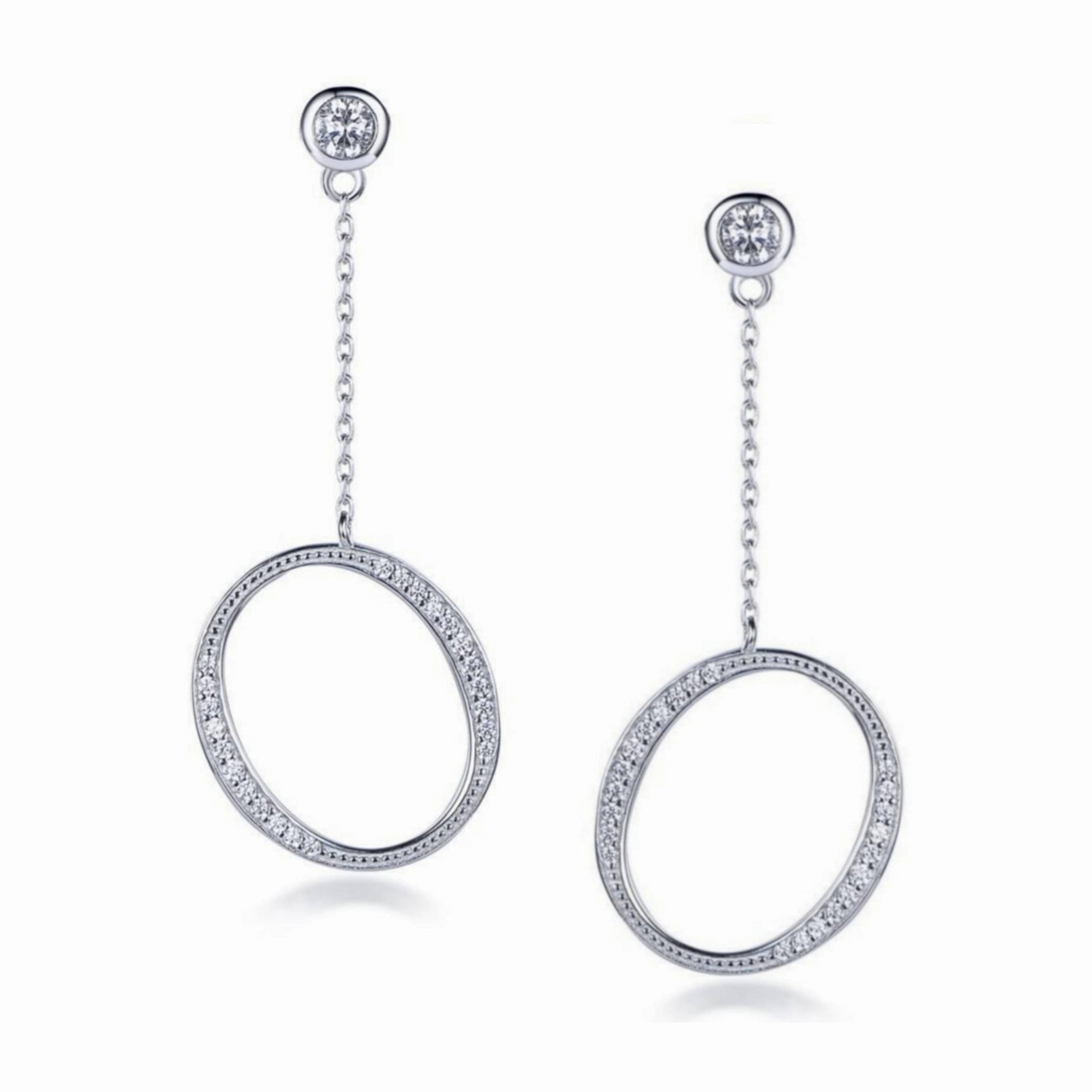Artisan Piece Sterling Silver CZ Hanging Circle Earrings