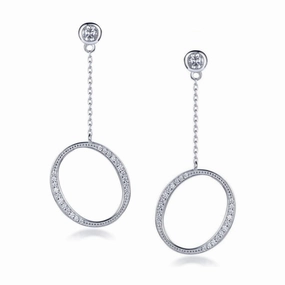 Artisan Piece Sterling Silver CZ Hanging Circle Earrings