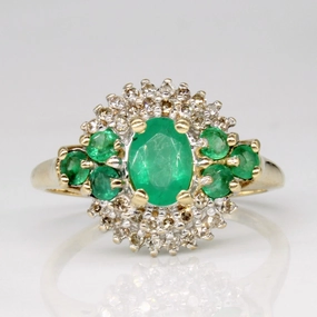 Emerald & Diamond Cluster Ring | 1.00ctw, 0.16ctw | SZ 8.75 | Date Look Cozy Mood