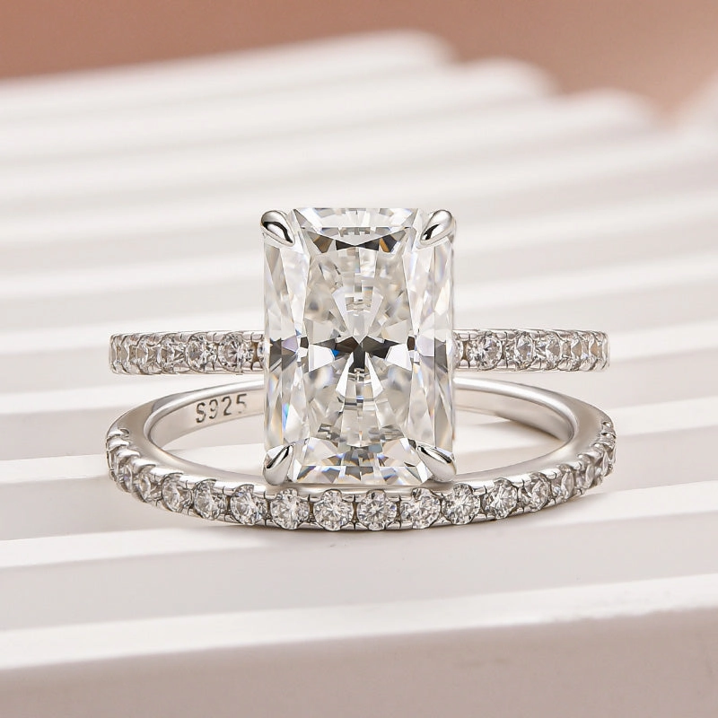 Stylish Accent Louily Moissanite 3.5 Carat Radiant Cut Wedding Ring Set