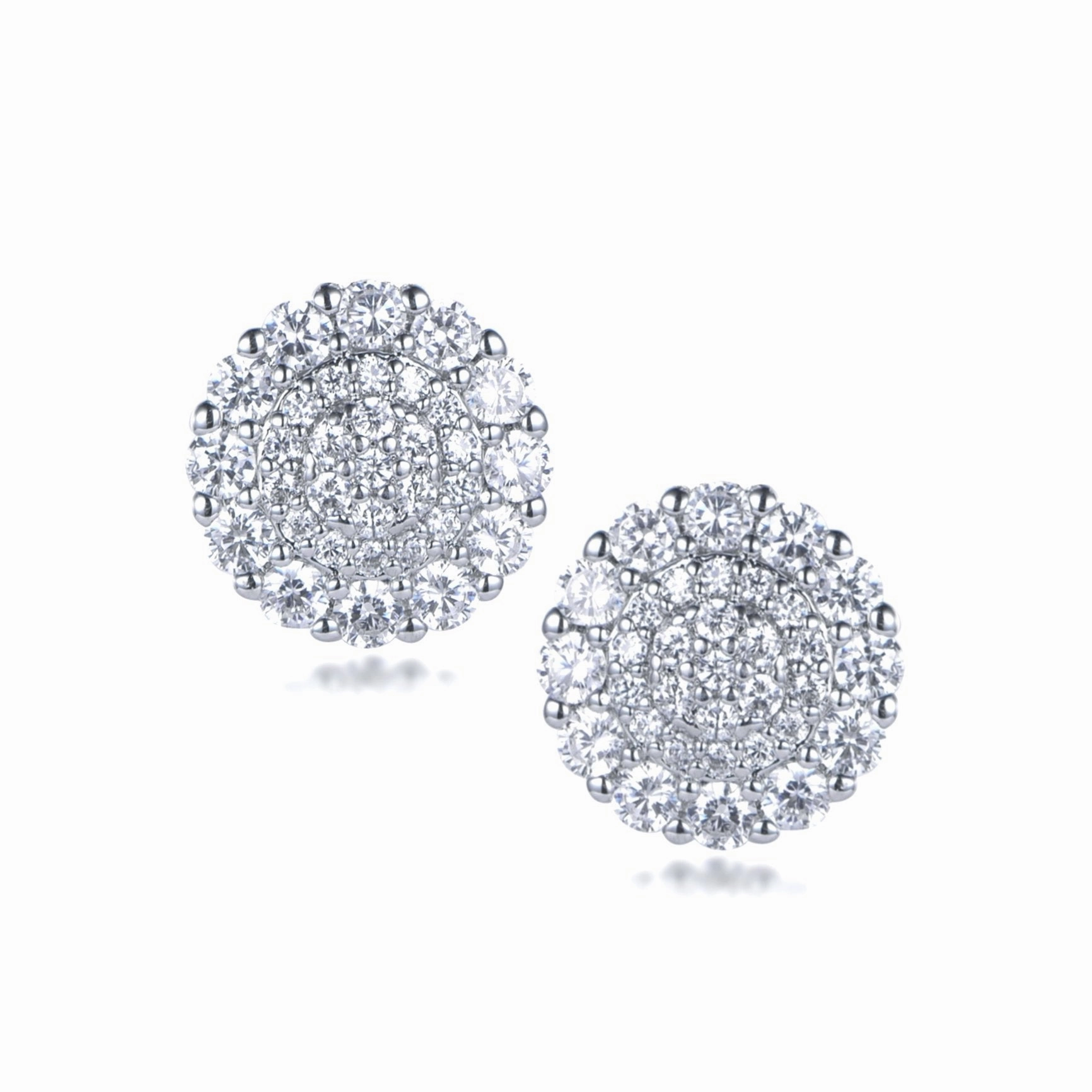 Refined Contour Sterling Silver Round CZ Micropave Stud Earrings