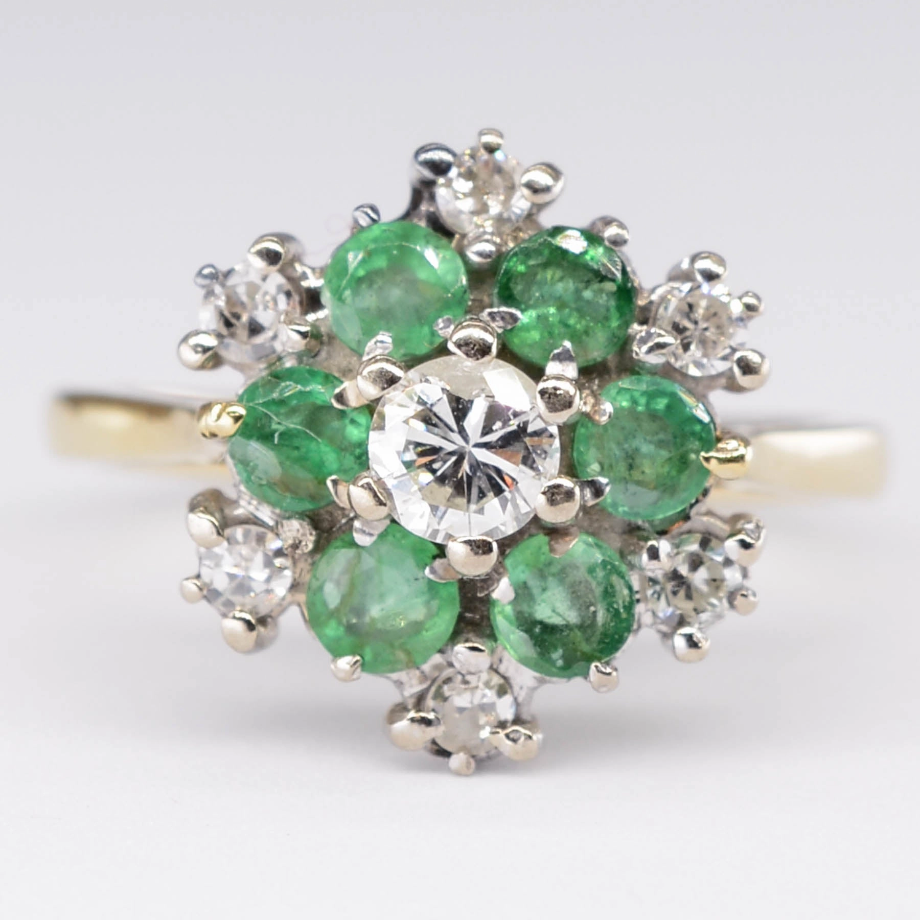 High impact Diamond and Emerald Flower Ring |  0.20ct | SZ 5.25 |