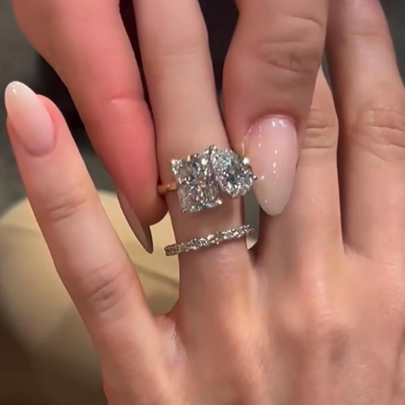 Elegant Snap Fashionable Style 4.8Ct Toi et Moi Radiant & Pear Cut Wedding Ring Set With Classic Wedding Band