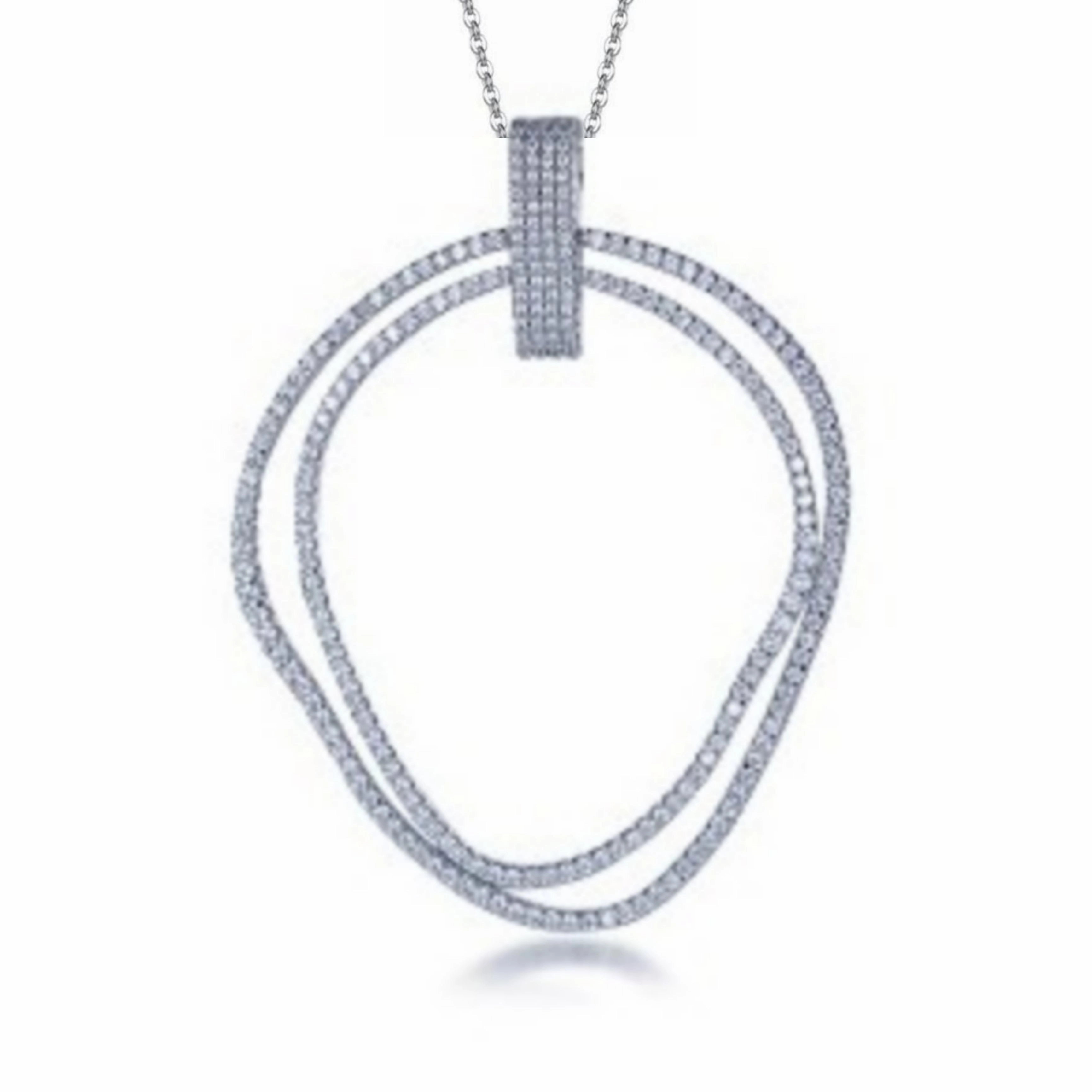 Precious Gem night look Sterling Silver Double Circle CZ Pendant Necklace