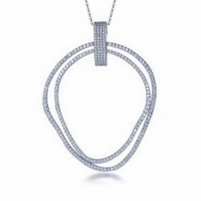 Precious Gem night look Sterling Silver Double Circle CZ Pendant Necklace