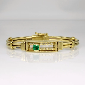 Lively Feature Sleek Outline Sliding Emerald & Diamond Bracelet | 0.40ct, 0.18ctw | 6.5" |