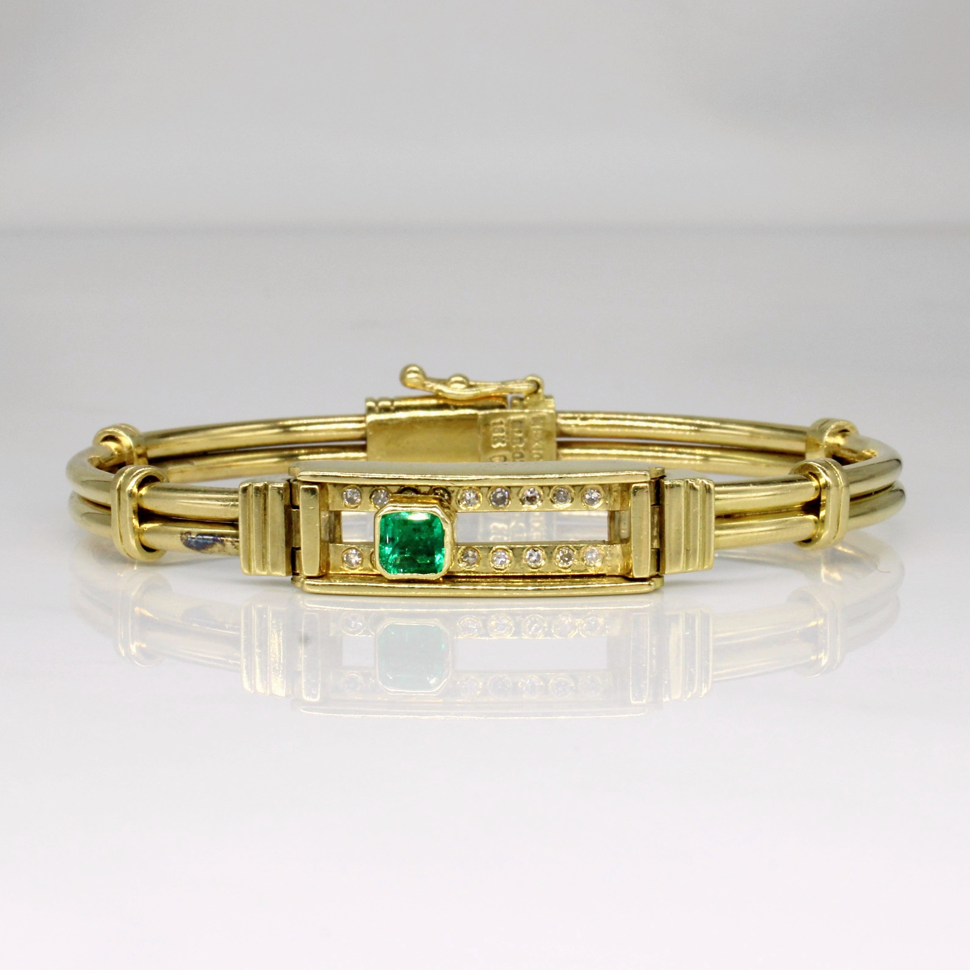 Lively Feature Sleek Outline Sliding Emerald & Diamond Bracelet | 0.40ct, 0.18ctw | 6.5" |