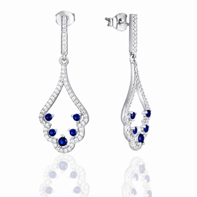 Luxury Craft Gloss Finish Sterling Silver Micro Pave and Color Stone Fan Shape Earring